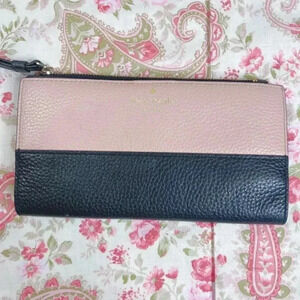 Kate Spade Light Pink and Black Colorblock Wristlet Pebbled Leather Ballerina